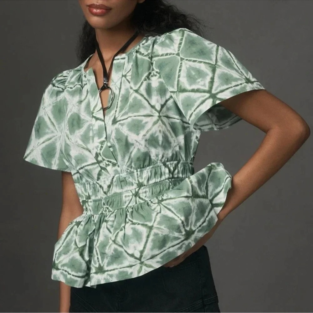 NWOT Anthropologie Somerset Blouse Floral Green and White Women's Small Top